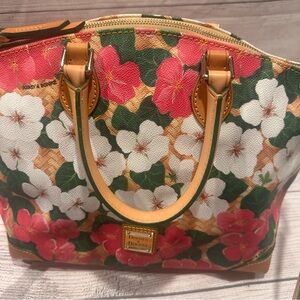 Dooney & Bourke Convertible Satchel Pink Pansy Pattern Handbag